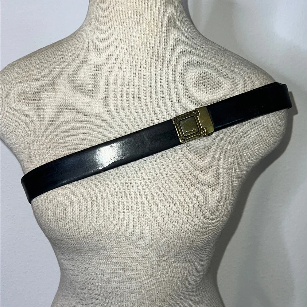 Christian Dior Vintage Leather Belt with Brass Belt Buckle